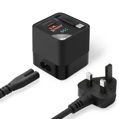 Xpower Gx65B 3 In 1 65W Gan Pd Desktop Charger 2 Port Type-C Cable - Black
